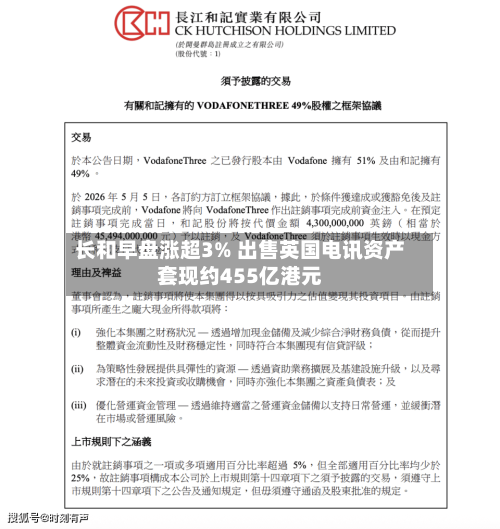 长和早盘涨超3% 出售英国电讯资产套现约455亿港元-第2张图片